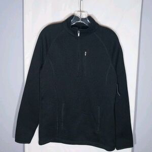 George Men’s Quarter Zip Fleece Pullover Small Black Waffle Knit Zip Pockets NWT